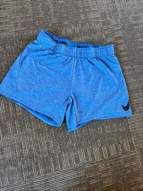 Nike Women's Heathered Blue Athletic Shorts with Black Swoosh